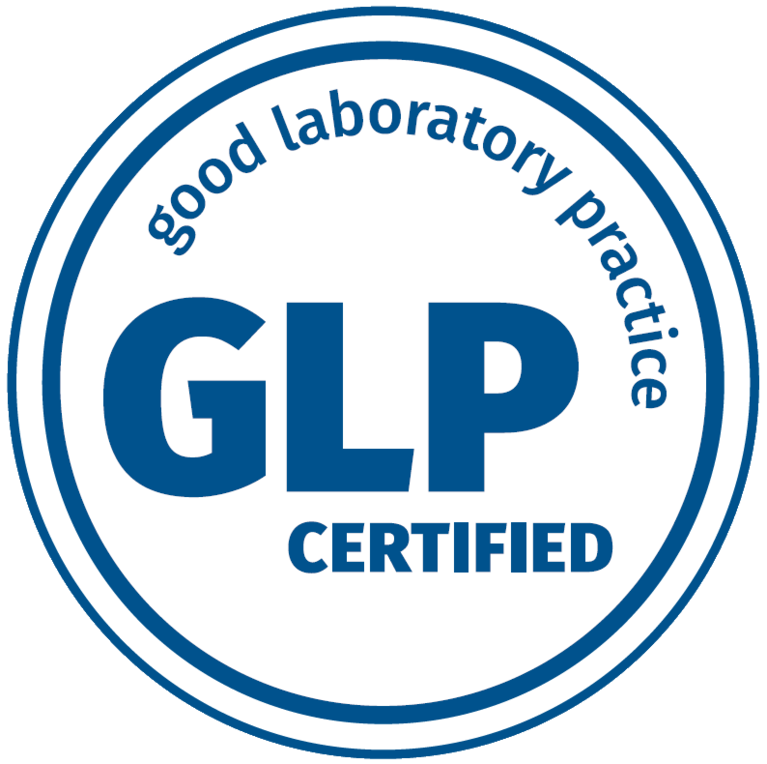 Logotipo de laboratorio certificado GLP que indica el cumplimiento de Hohenstein con las Buenas Prácticas de Laboratorio para pruebas de dispositivos médicos