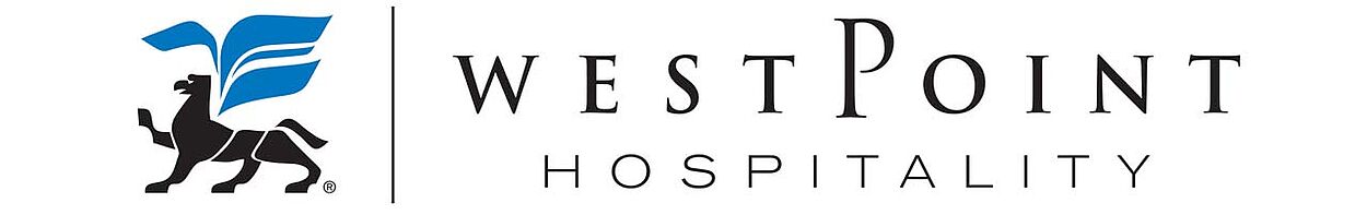 Logotipo de WestPoint Hospitality Caballo negro con alas azules