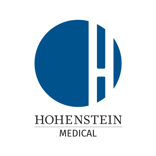 Círculo azul con “H” blanca, "HOHENSTEIN", "Medical"