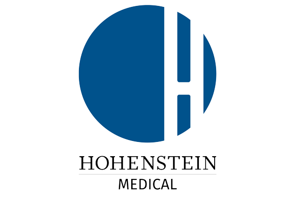 HOHENSTEIN MEDICAL, logotipo de punto azul con H blanca