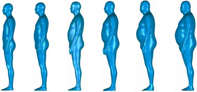 El cuerpo en 3D escanea imágenes de 6 hombres diferentes mirando hacia un lado